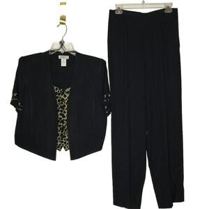 Taurus vintage 2 Pc Set Short Sleeve Leopard Top Suit Straight pleated Pant 12 P